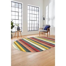 Evdeya Modern Kilim Desen Dijital Kaymaz Yıkanabilir Oval Yolluk Mutfak Salon Halısı O-Modern-25-Renkli