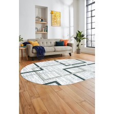 Evdeya Sade Desen Modern Tasarım Dijital Kaymaz Yıkanabilir Oval Yolluk Salon Halısı O-Modern-80-Mavi