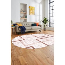 Evdeya Sade Desen Modern Tasarım Dijital Kaymaz Yıkanabilir Oval Yolluk Salon Halısı O-Modern-80-Pembe