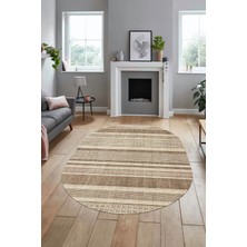 Evdeya Modern Kilim Desenli Dijital Kaymaz Yıkanabilir Oval Yolluk Mutfak Salon Halısı O-Modern-36-Krem