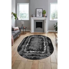 Evdeya Modern Sade Desenli Dijital Kaymaz Yıkanabilir Oval Yolluk Salon Halısı O-Modern-37-Antrasit