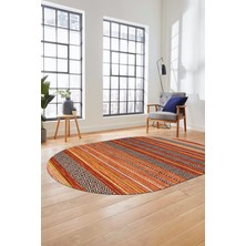 Evdeya Modern Kilim Dijital Kaymaz Yıkanabilir Oval Yolluk Mutfak Salon Halısı O-Modern-17-Turuncu