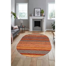 Evdeya Modern Kilim Dijital Kaymaz Yıkanabilir Oval Yolluk Mutfak Salon Halısı O-Modern-17-Turuncu