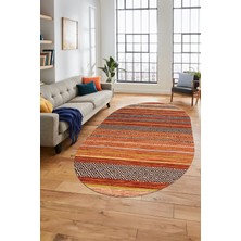 Evdeya Modern Kilim Dijital Kaymaz Yıkanabilir Oval Yolluk Mutfak Salon Halısı O-Modern-17-Turuncu