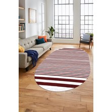 Evdeya Baskılı Kaymaz Yıkanabilir Sade Modern Oval Yolluk Mutfak Halısı Salon Halısı O-Modern-63-Bordo