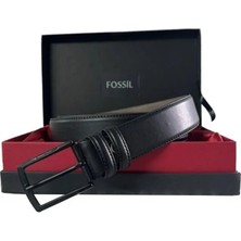 Fossil Siyah Düz Dikiş Suni Deri 3,5 cm Erkek Kemeri