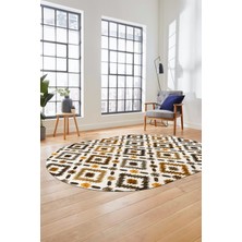 Evdeya Baklava Desenli Dijital Kaymaz Yıkanabilir Oval Yolluk Mutfak Salon Halısı O-Modern-23-Kahve