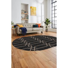 Evdeya Şık Sade Desen Özel Dijital Kaymaz Yıkanabilir Oval Yolluk Salon Halısı O-Modern-88-Antrasit