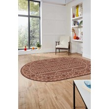 Evdeya Kilim Desen Baskılı Kaymaz Taban Yıkanabilir Modern Oval Yolluk Salon Halısı O-MODERN-108-BORDO