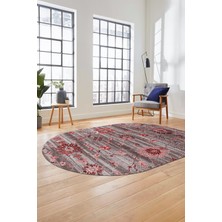 Evdeya Modern Etnik Desen Dijital Kaymaz Yıkanabilir Oval Yolluk Mutfak Salon Halısı O-Modern-30-Bordo