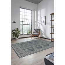 Evdeya Kilim Desen Baskılı Kaymaz Taban Yıkanabilir Modern Yolluk Salon Halısı MODERN-108-MAVİ