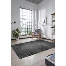 Evdeya Şık Desen Baskılı Kaymaz Taban Yıkanabilir Modern Yolluk Salon Halısı MODERN-111-ANTRASİT