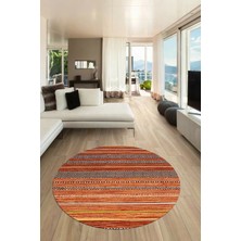Evdeya Modern Kilim Desenli Dijital Kaymaz Yıkanabilir Yuvarlak Mutfak Salon Halısı Y-Modern-17-Turuncu
