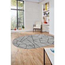 Evdeya Sade Desenli Baskılı Kaymaz Taban Yıkanabilir Oval Yolluk Salon Halısı O-MODERN-117-GRİ