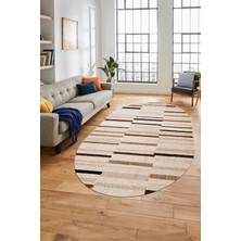 Evdeya Şık Sade Kilim Desenli Dijital Kaymaz Yıkanabilir Oval Yolluk Mutfak Salon Halısı O-Modern-74-Kahve