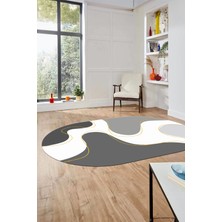 Evdeya Baskılı Kaymaz Taban Yıkanabilir Modern Oval Yolluk Mutfak Salon Halısı O-MODERN-120-GRİ