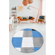 Evdeya 3D Baskılı Kaymaz Yıkanabilir Yuvarlak Mutfak Halısı Salon Halısı Y-Modern-53-Mavi