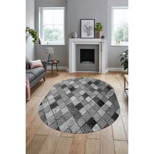 Evdeya Baklava Desenli Dijital Kaymaz Yıkanabilir Oval Yolluk Mutfak Salon Halısı O-Modern-31-Gri