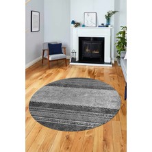 Evdeya Kilim Desen Özel Tasarım Kaymaz Yıkanabilir Yuvarlak Mutfak Salon Halısı Y-Modern-83-Gri