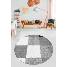 Evdeya 3D Baskılı Kaymaz Yıkanabilir Yuvarlak Mutfak Halısı Salon Halısı Y-Modern-53-Gri