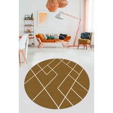 Evdeya Baskılı Kaymaz Yıkanabilir Çizgili Modern Yuvarlak Mutfak Halısı Salon Halısı Y-Modern-58-Kahve