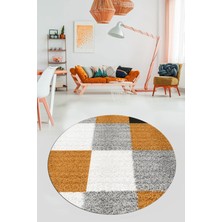 Evdeya 3D Baskılı Kaymaz Yıkanabilir Yuvarlak Mutfak Halısı Salon Halısı Y-Modern-53-Kahve