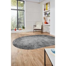 Evdeya Şık Desen Baskılı Kaymaz Taban Yıkanabilir Modern Oval Yolluk Salon Halısı O-MODERN-111-GRİ