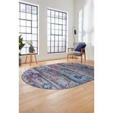 Evdeya Modern Etnik Desen Dijital Kaymaz Yıkanabilir Oval Yolluk Mutfak Salon Halısı O-Modern-30-Renkli