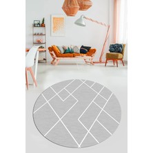 Evdeya Baskılı Kaymaz Yıkanabilir Çizgili Modern Yuvarlak Mutfak Halısı Salon Halısı Y-Modern-58-Gri