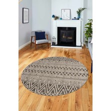 Evdeya Kilim Desen Özel Tasarım Kaymaz Yıkanabilir Yuvarlak Mutfak Salon Halısı Y-Modern-86-Krem