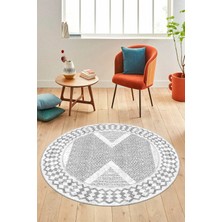 Evdeya Baskılı Ince Kaymaz Taban Yıkanabilir Modern Mutfak Yuvarlak Salon Halısı Y-Modern-07-Gri