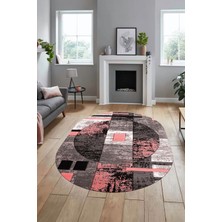 Evdeya Modern Göbekli Desen Dijital Kaymaz Yıkanabilir Oval Yolluk Mutfak Salon Halısı O-Modern-33-Pembe