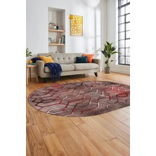 Evdeya Modern Desen Dijital Kaymaz Yıkanabilir Oval Yolluk Mutfak Salon Halısı O-Modern-90-Pembe