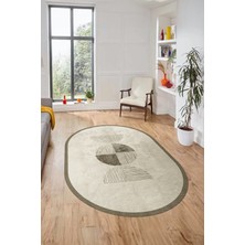 Evdeya Baskılı Kaymaz Taban Yıkanabilir Modern Oval Yolluk Mutfak Salon Halısı O-Modern-94-Vizon
