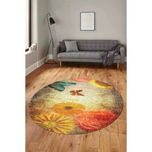 Evdeya Baskılı Kaymaz Taban Yıkanabilir Modern Yuvarlak Mutfak Salon Halısı Y-MODERN-109-RENKLİ