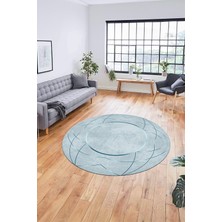 Evdeya Baskılı Kaymaz Yıkanabilir Zarif Modern Yuvarlak Mutfak Halısı Salon Halısı Y-Modern-62-Mavi