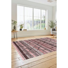Evdeya Kilim Desen Özel Tasarım Dijital Kaymaz Yıkanabilir Yolluk Mutfak Salon Halısı Modern-85-Pembe