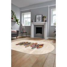 Evdeya Baskılı Kaymaz Yıkanabilir Modern Yaprak Desen Oval Yolluk Salon Halısı O-Modern-50-Renkli