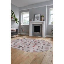 Evdeya Baskılı Kaymaz Yıkanabilir Modern Kelebek Desen Oval Yolluk Salon Halısı O-Modern-51-Pembe