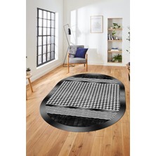 Evdeya Baskılı Kaymaz Taban Yıkanabilir Sade Modern Yolluk Mutfak Oval Salon Halısı O-Modern-10-Antrasit