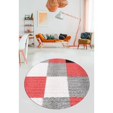 Evdeya 3D Baskılı Kaymaz Yıkanabilir Yuvarlak Mutfak Halısı Salon Halısı Y-Modern-53-Pembe