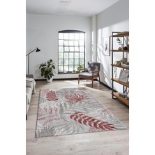 Evdeya Baskılı Kaymaz Taban Yıkanabilir Yapraklı Yolluk Mutfak Salon Halısı Modern-95-Bordo