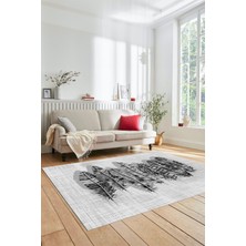 Evdeya Baskılı Kaymaz Yıkanabilir Modern Yaprak Desen Yolluk Salon Halısı Modern-50-Gri