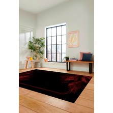 Evdeya Modern Yaprak Desen Dijital Kaymaz Yıkanabilir Yolluk Mutfak Salon Halısı Modern-26-Bordo