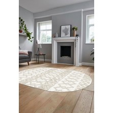 Evdeya Baskılı Kaymaz Yıkanabilir Şık Oval Koridor Halısı Mutfak Halısı Salon Halısı O-Modern-56-Krem