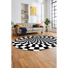 Evdeya 3D Renkli Modern Tasarım Dijital Kaymaz Yıkanabilir Oval Yolluk Salon Halısı O-Modern-78-Siyah