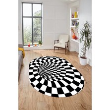 Evdeya 3D Renkli Modern Tasarım Dijital Kaymaz Yıkanabilir Oval Yolluk Salon Halısı O-Modern-78-Siyah