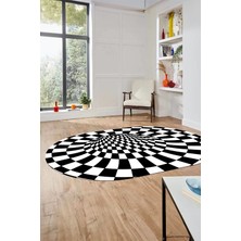 Evdeya 3D Renkli Modern Tasarım Dijital Kaymaz Yıkanabilir Oval Yolluk Salon Halısı O-Modern-78-Siyah