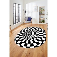Evdeya 3D Renkli Modern Tasarım Dijital Kaymaz Yıkanabilir Oval Yolluk Salon Halısı O-Modern-78-Siyah