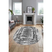 Evdeya Modern Sade Desenli Dijital Kaymaz Yıkanabilir Oval Yolluk Salon Halısı O-Modern-37-Gri